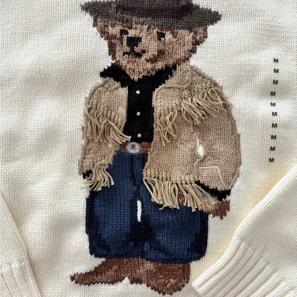 NWT Ralph Lauren Cream Cowboy Bear Sweater - Picture 4 of 4
